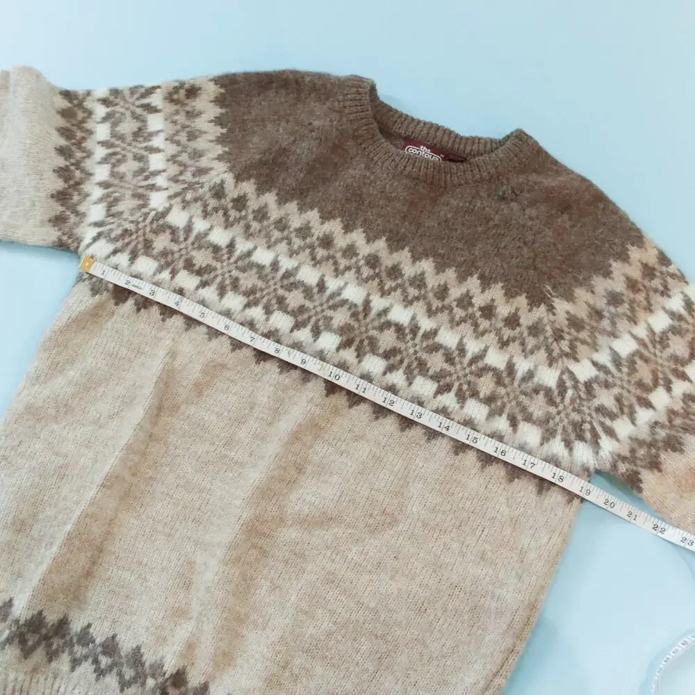 Vintage The Contour Wool Blend Fair Isle Brown Knit Crewneck Sweater Size Medium